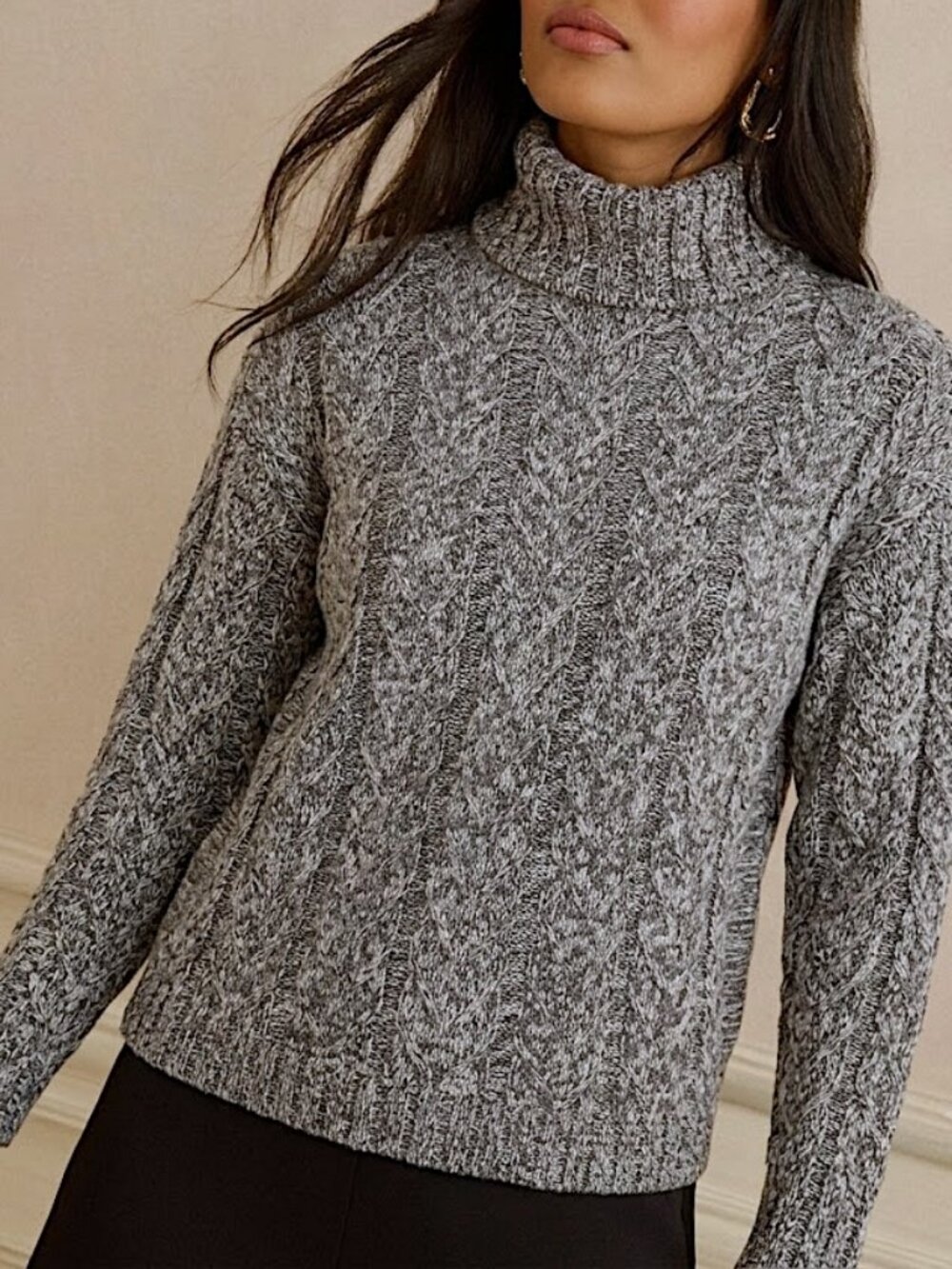 Haven Well Within Marled Organic Cotton Cable Knit Turtleneck Sweater Large
